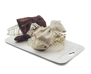 2-Pack Bow Hair Claw Clip Set – Neutral Champagne & Brown
