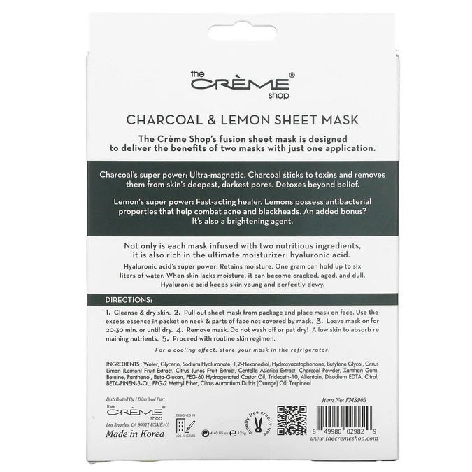 The Crème Shop Fusion Face Sheet Mask - 5 Pack (Charcoal & Lemon)