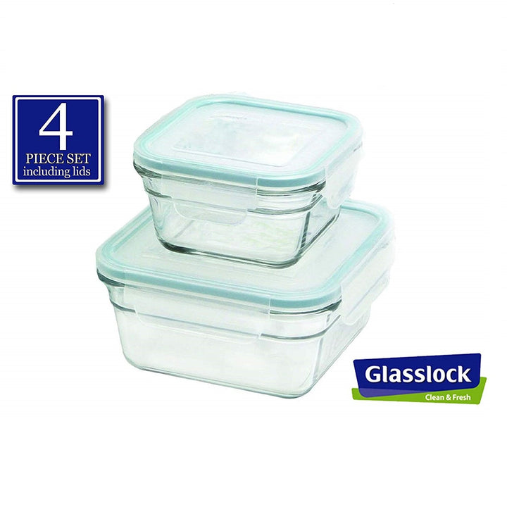 Glasslock Square Food Storage Containers, 4-Pcs Set