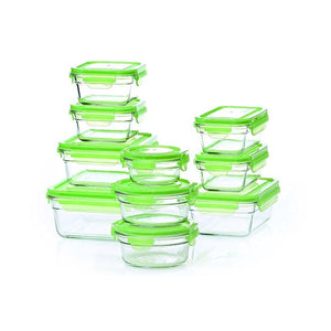 [Glasslock] Assorted Food Storage Containers with Green Lids, 20-Pcs Set