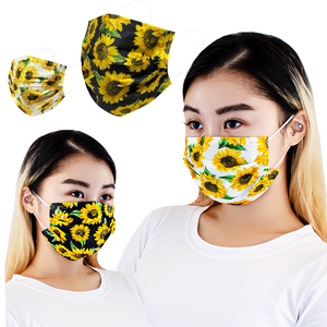 Disposable Safety Mask 3 Layer Protection Face Mask for Adults 50 pcs (Sunflower Print)
