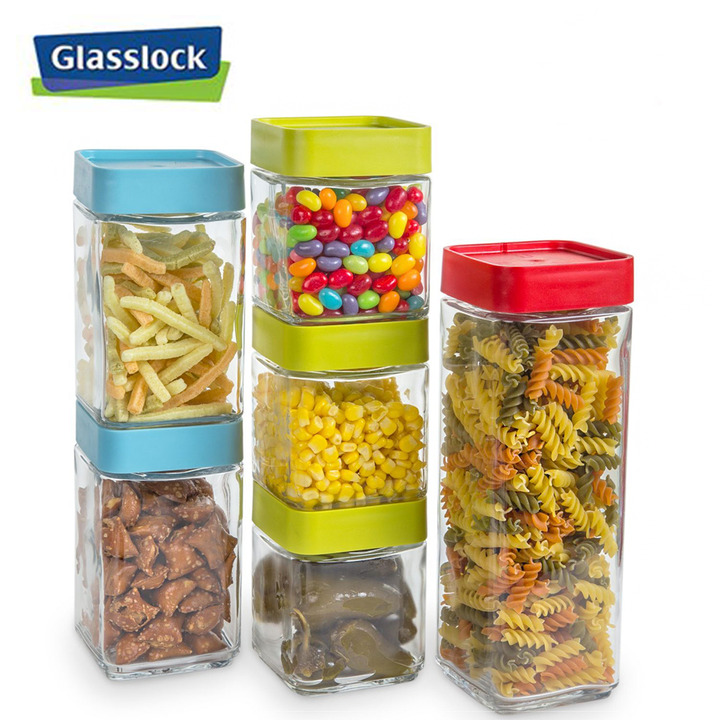 [Glasslock] 43oz(One)/23oz(Two)/16oz(Three) Square Food Container 12-Pcs Set