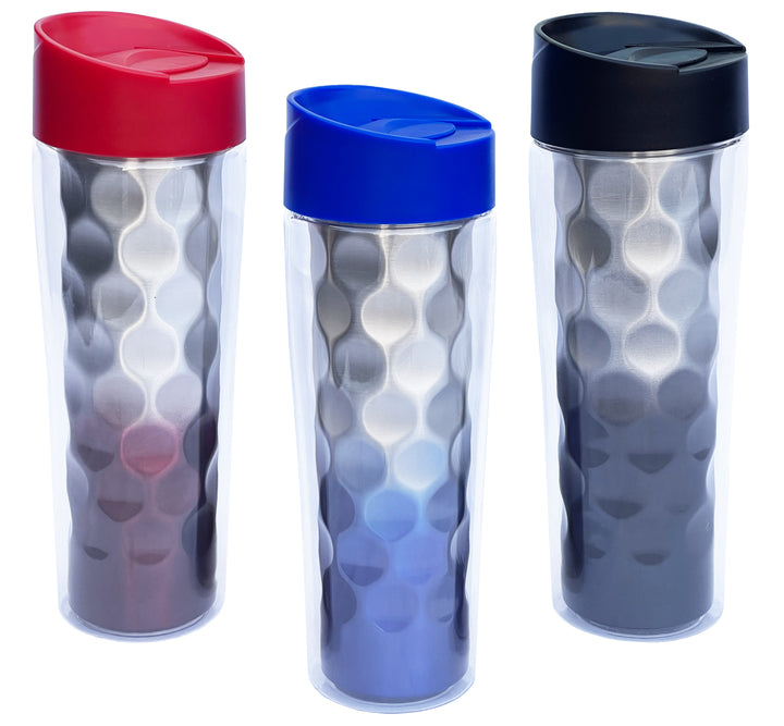 Travel Mug Honeycomb Double Wall Insulated Tritan Tumbler 16 oz Red / Blue / Back Assorted Color - 3 pack